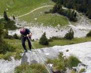 Abseilen über die Route, man kann aber auch oben aussteigen